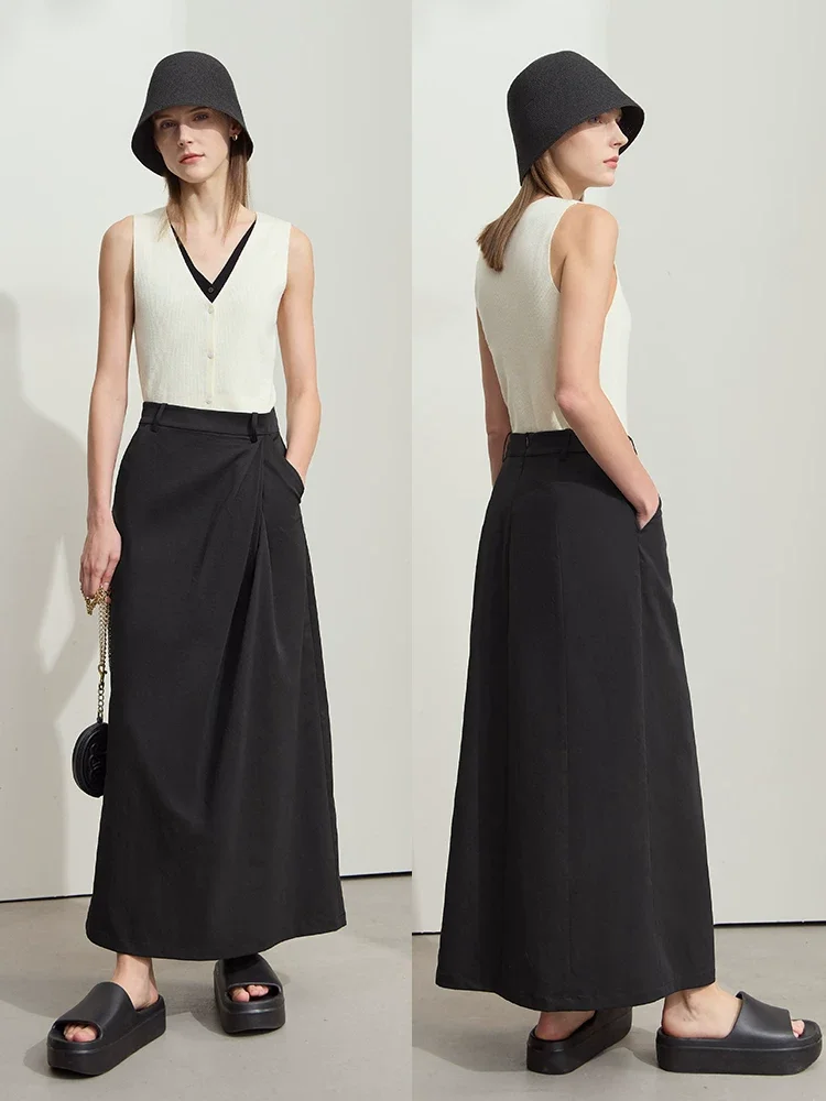 Amii アシンメトリー タック Aライン ロングスカート