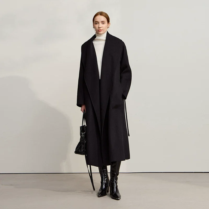 Amii ウールカシミヤ リバー ベルト付き ロングコート