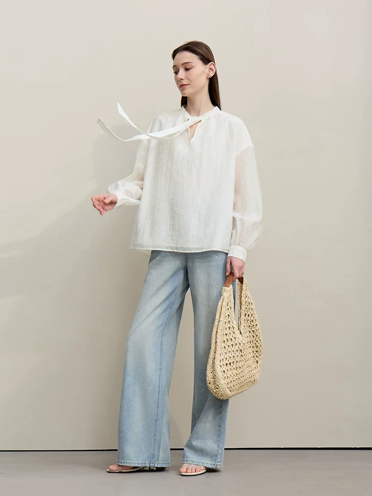 Amii ドット カットジャカード シフォンブラウス