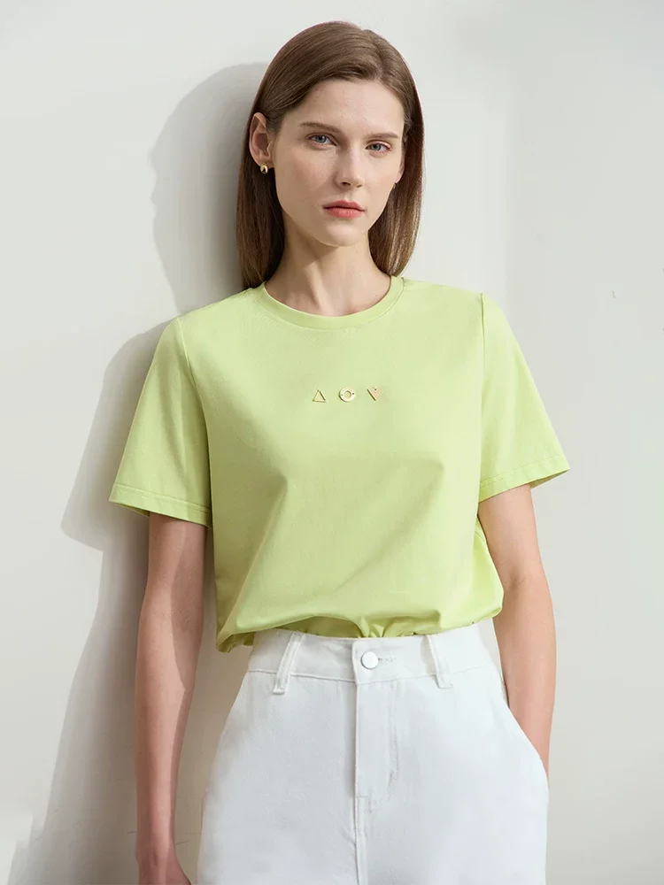 Amii 抗菌コットン ストレッチ 幾何飾り 半袖Tシャツ