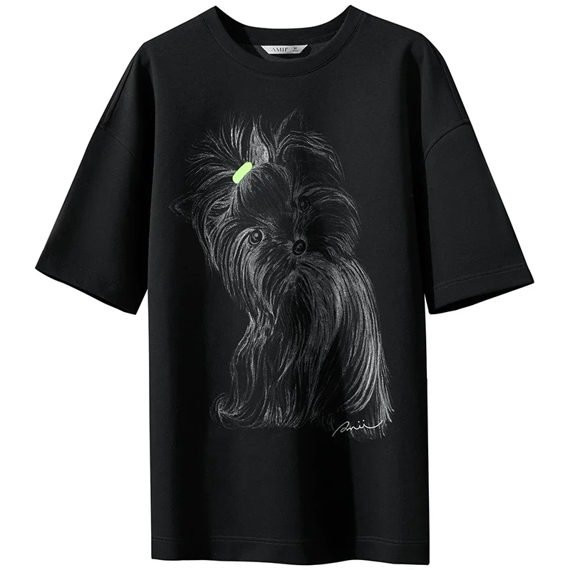 Amii エアリー プリント ドロップショルダー Tシャツ
