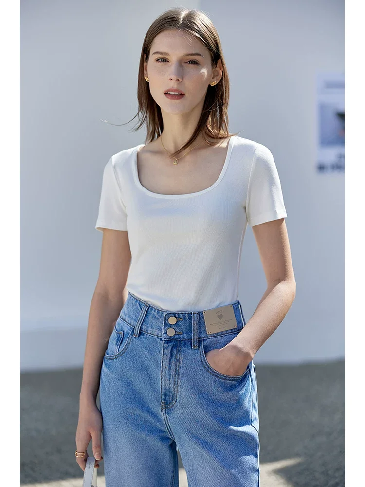 Amii ストレッチ Uネック半袖Tシャツ