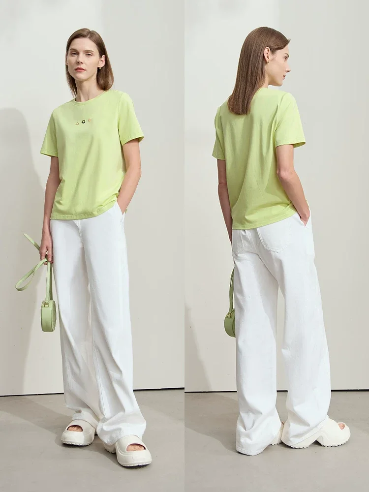 Amii 抗菌コットン ストレッチ 幾何飾り 半袖Tシャツ