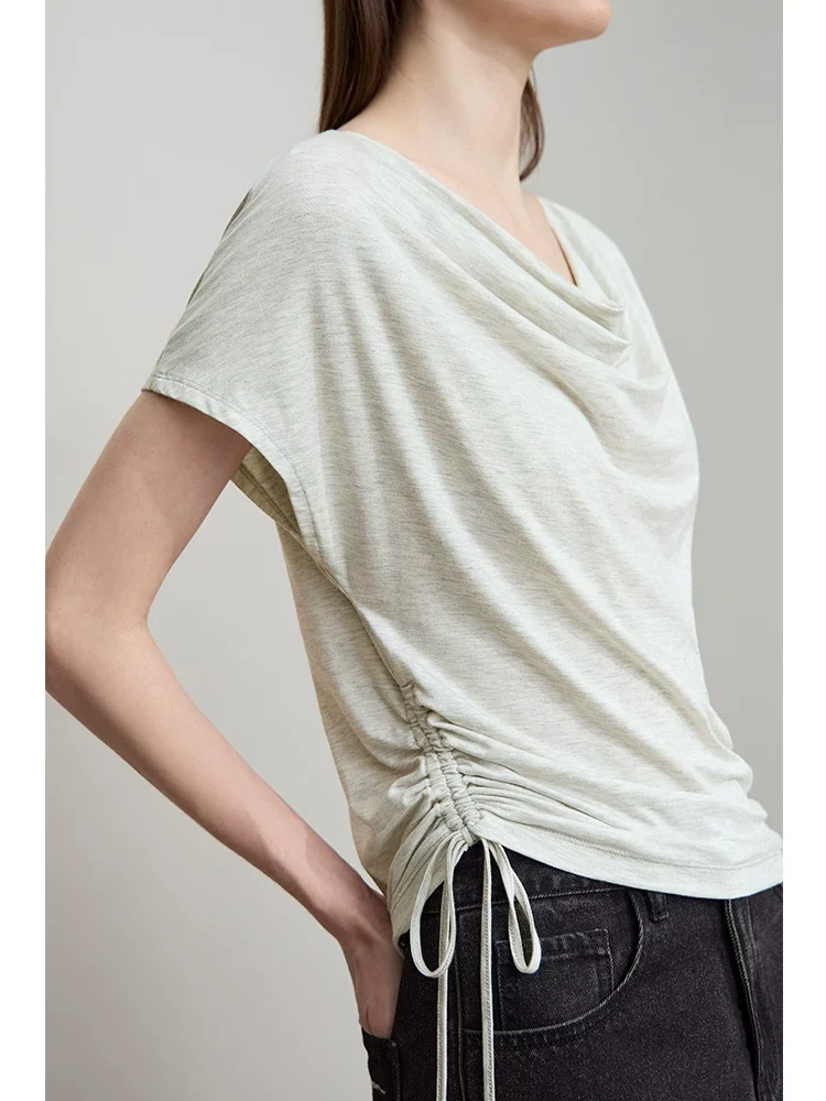 Amii モダール40番手 ドレープネック 半袖Tシャツ