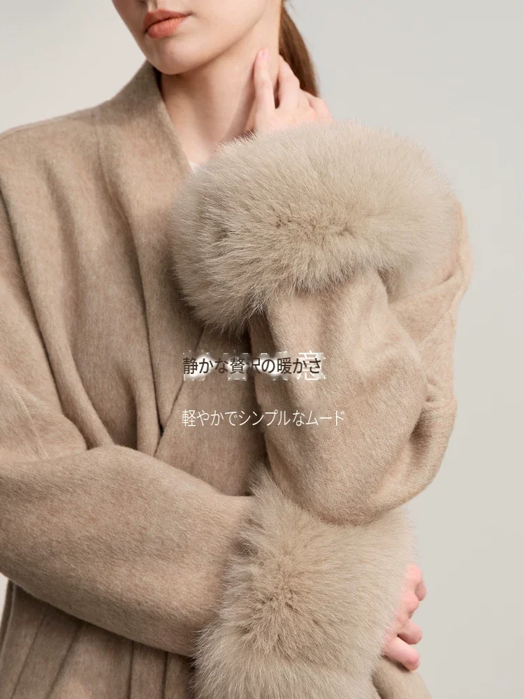Amii シルク混 リバー ファー袖口 ロングコート