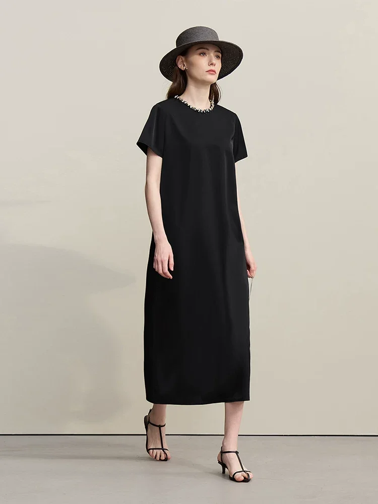 Amii リネン 半袖 Aライン ロングワンピース