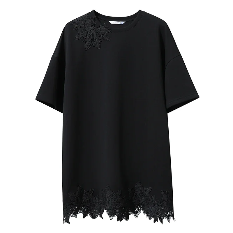 Amii エアリー レース切替 半袖Tシャツ