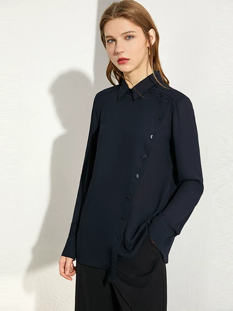 Amii アシンメトリー 長袖 シフォンシャツ