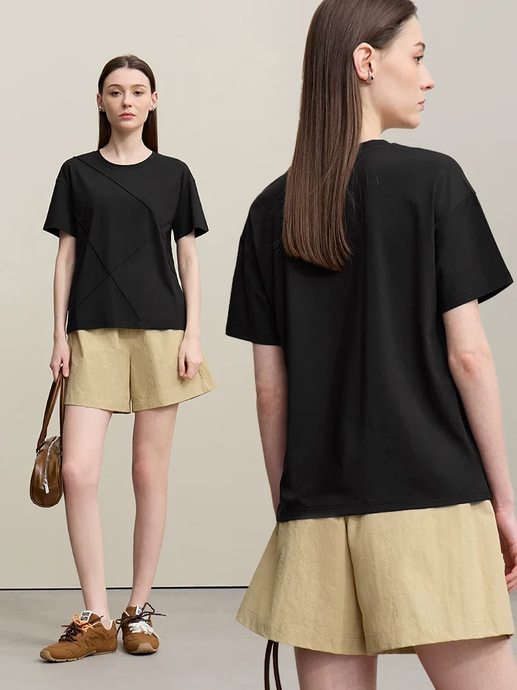 Amii モダールコットン ピンタック 半袖Tシャツ