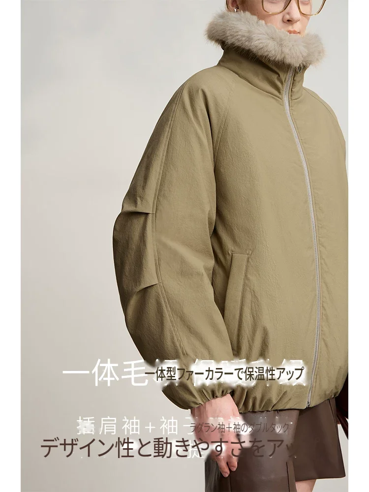 Amii ファー衿 ラグラン 厚手中綿ジャケット
