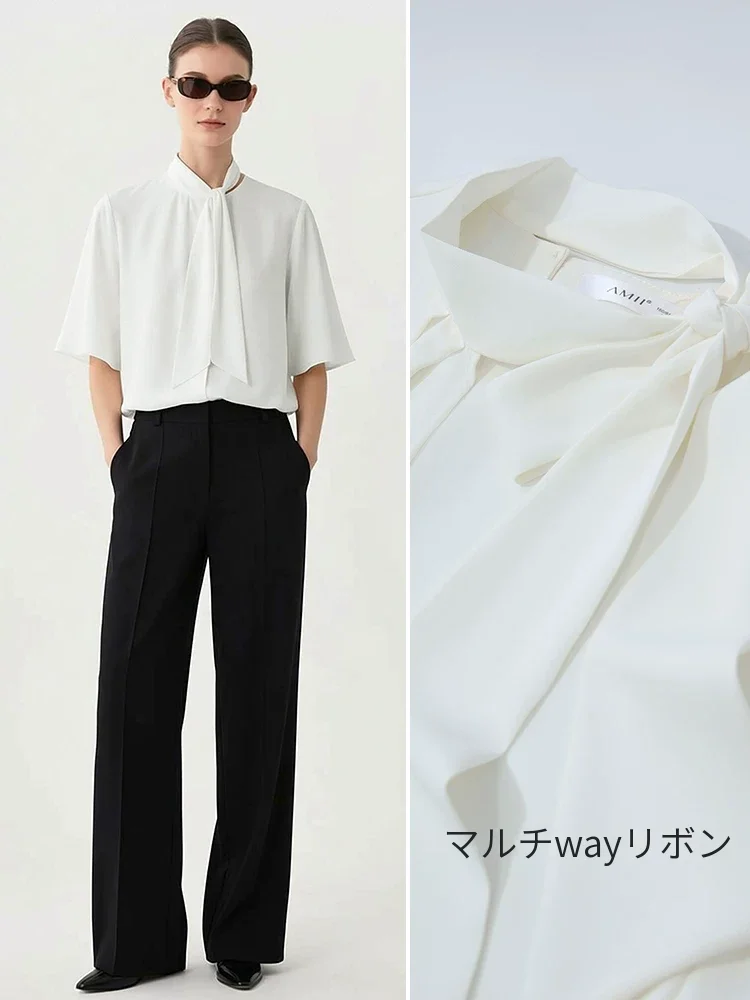 Amii リボンタイ フレアスリーブ シフォンブラウス