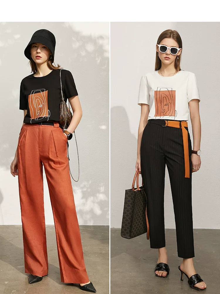 Amii アイスコットン 幾何プリント 半袖Tシャツ
