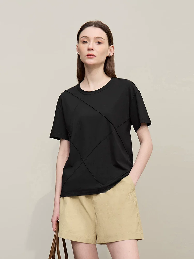 Amii モダールコットン ピンタック 半袖Tシャツ