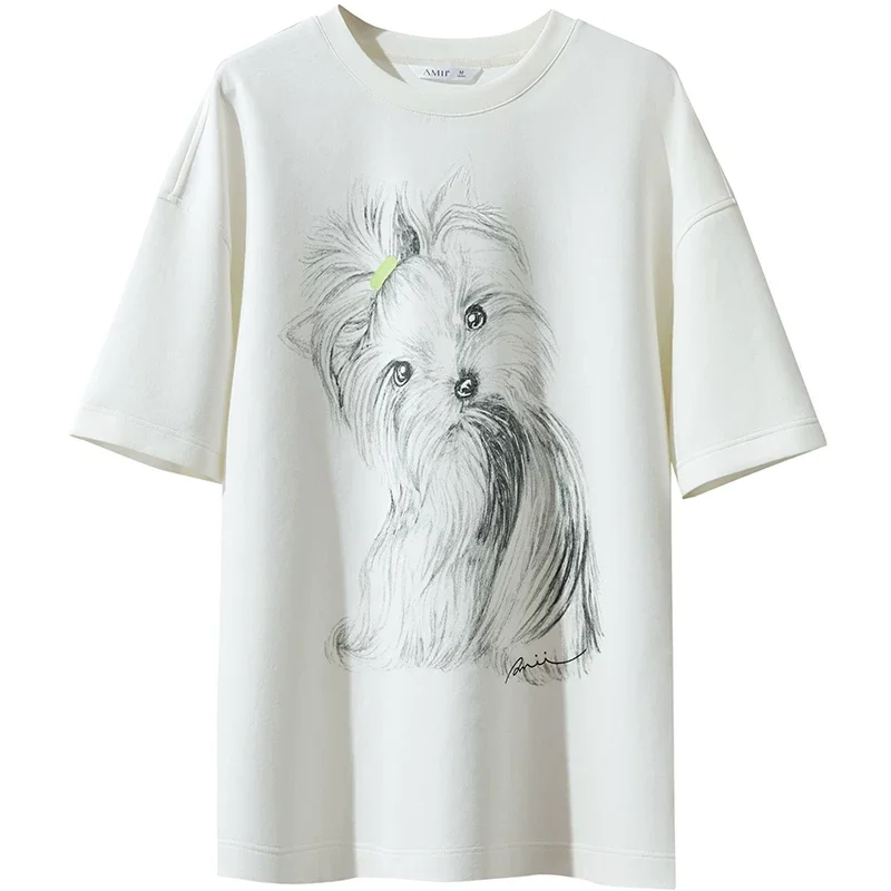 Amii エアリー プリント ドロップショルダー Tシャツ