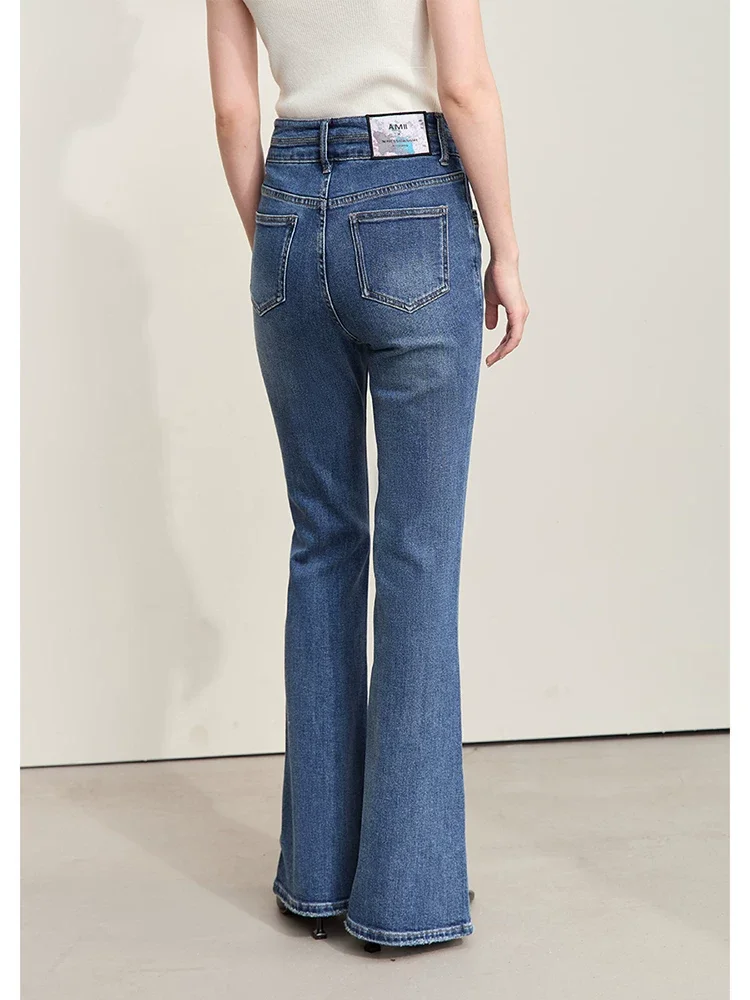 Amii 布ラベル ハイウエスト ブーツカットデニムパンツ