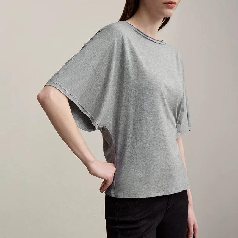 Amii モダール ストレッチ ボートネック 連袖 Tシャツ