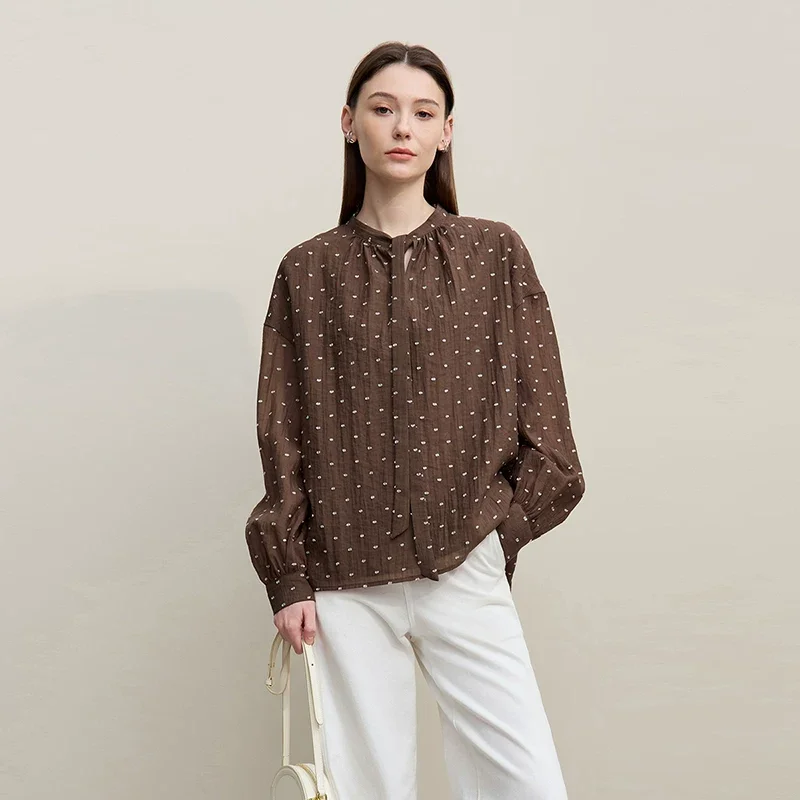 Amii ドット カットジャカード シフォンブラウス