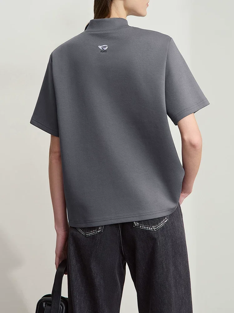 Amii エアリー ハイネック 刺繍Tシャツ