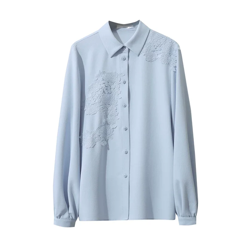 Amii 手工カットジャカード レース切替 シフォンブラウス