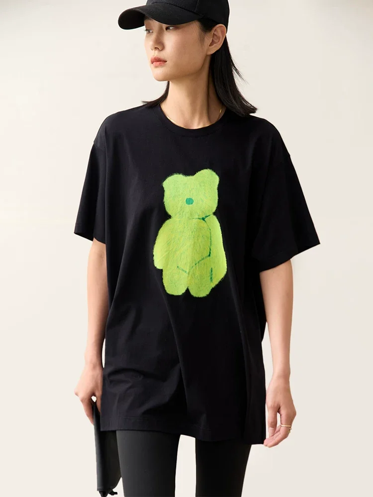 Amii ベアプリント ヒアルロン酸加工 ミドル丈Tシャツ