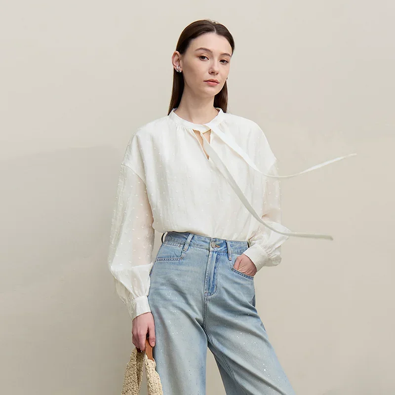 Amii ドット カットジャカード シフォンブラウス