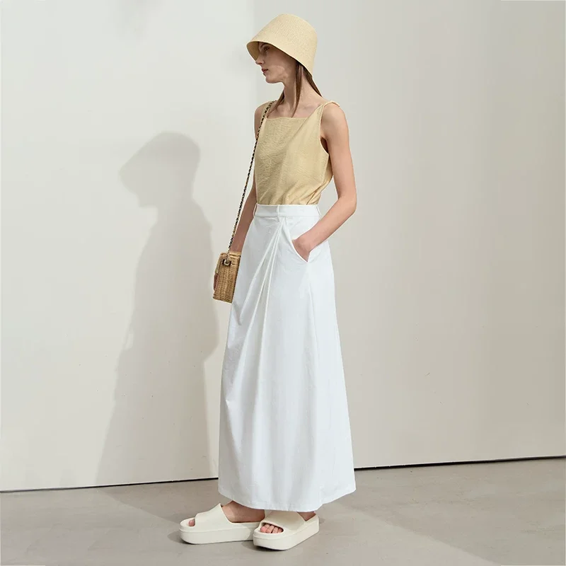 Amii アシンメトリー タック Aライン ロングスカート
