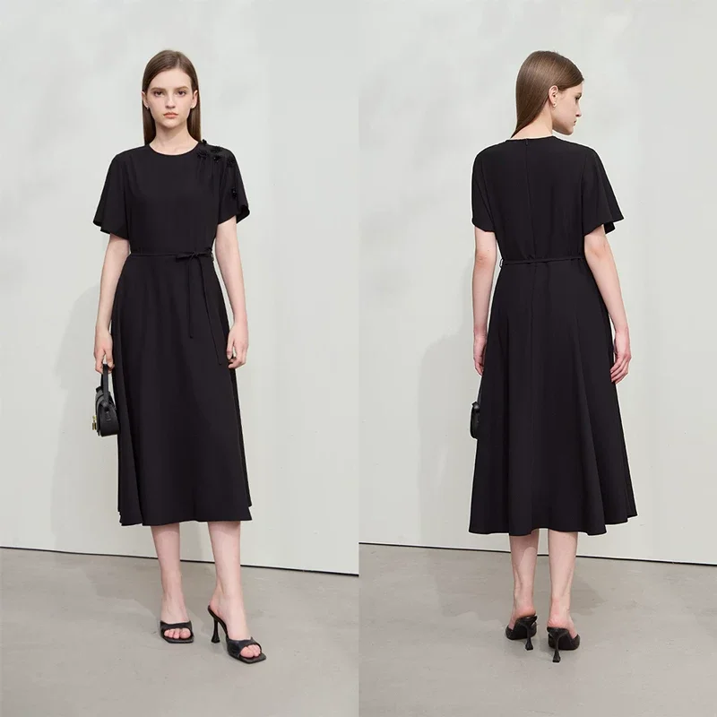 Amii アシンメトリー袖 シフォン ロングワンピース