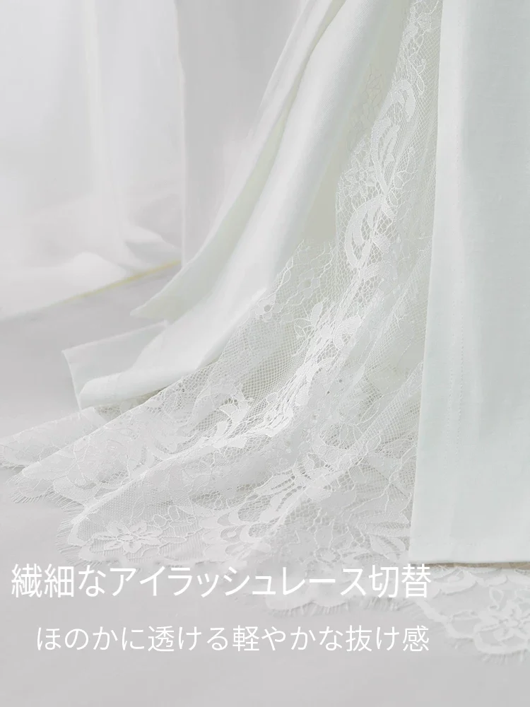 Amii コットン レース切替 スリットTシャツ