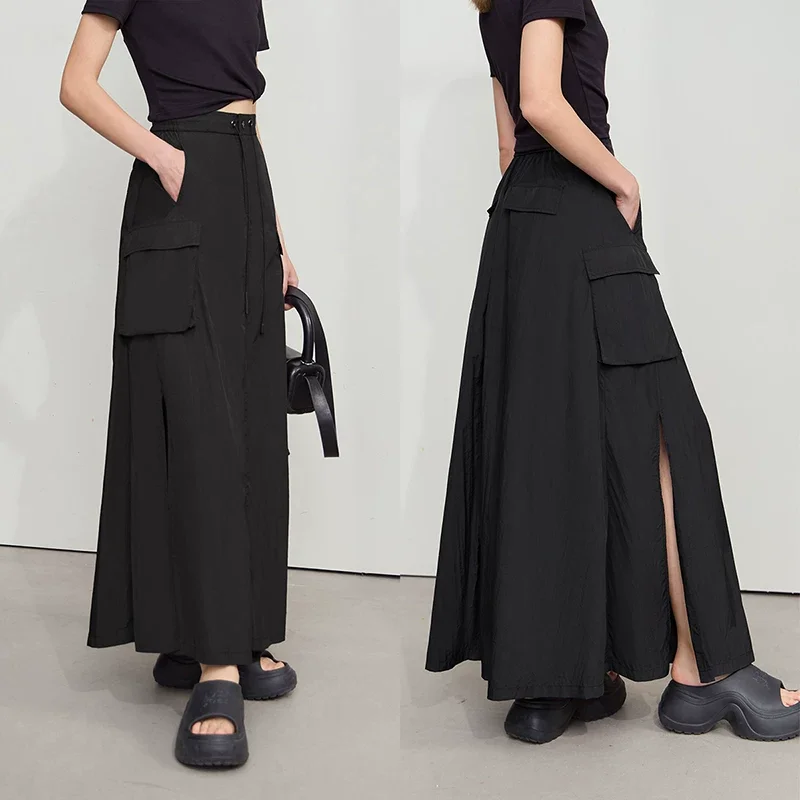Amii 凹凸素材 ポケット ロング スカート