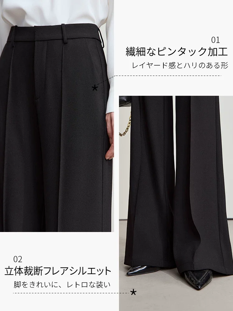 Amii イージーケア ピンタック フレアパンツ