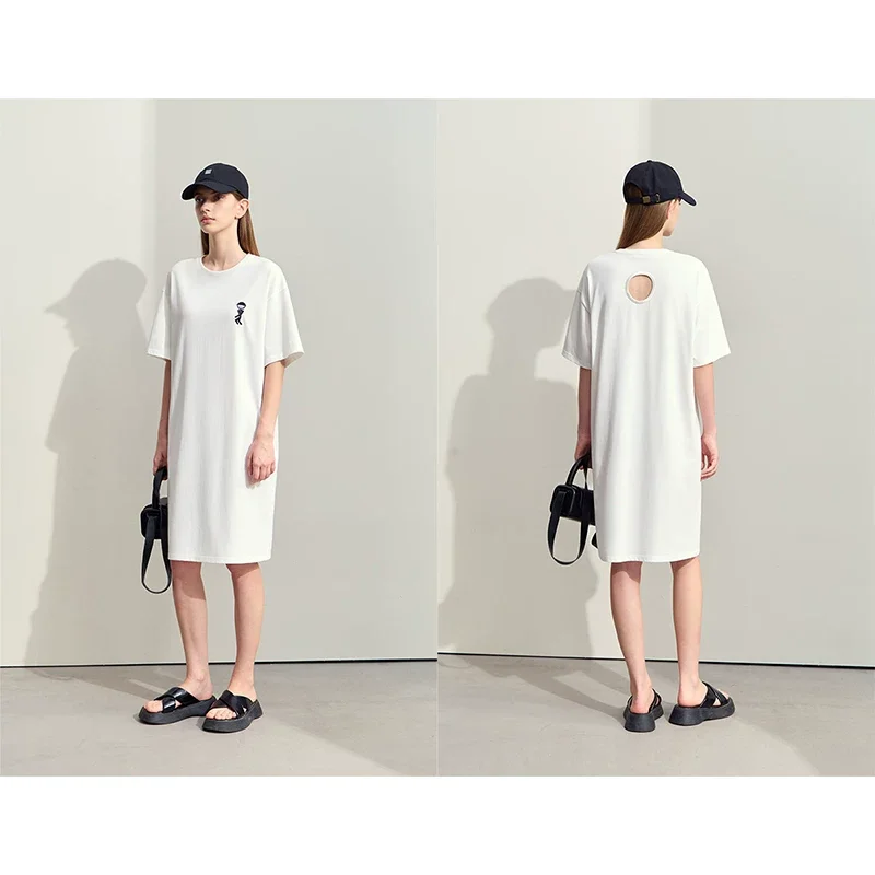 Amii コットン 刺繍透かし Tシャツワンピース