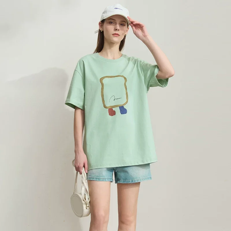 Amii トーストプリント ミドル丈Tシャツ
