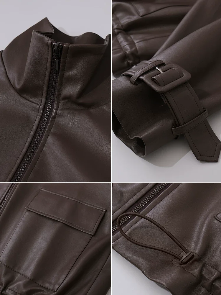 Amii ハイネック ジップ レザージャケット