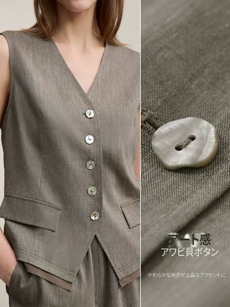 Amii シフォンリネン ベスト＆ショートパンツ セット
