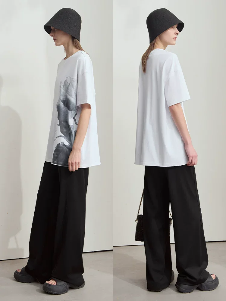 Amii 接触冷感 抗菌 ローズプリント 半袖Tシャツ
