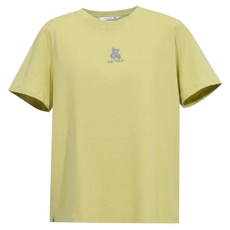 Amii コットン クマ ラインストーン 半袖Tシャツ