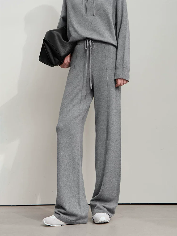 Amii ウエストゴム ニット ワイドパンツ