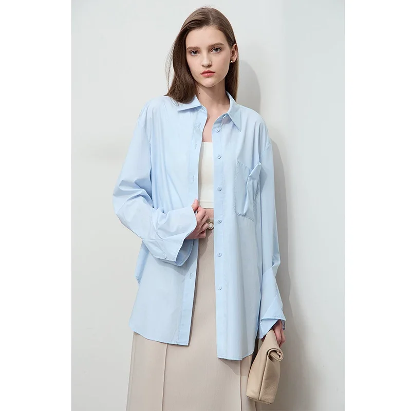 Amii リヨセルコットン 無地 ロングシャツ