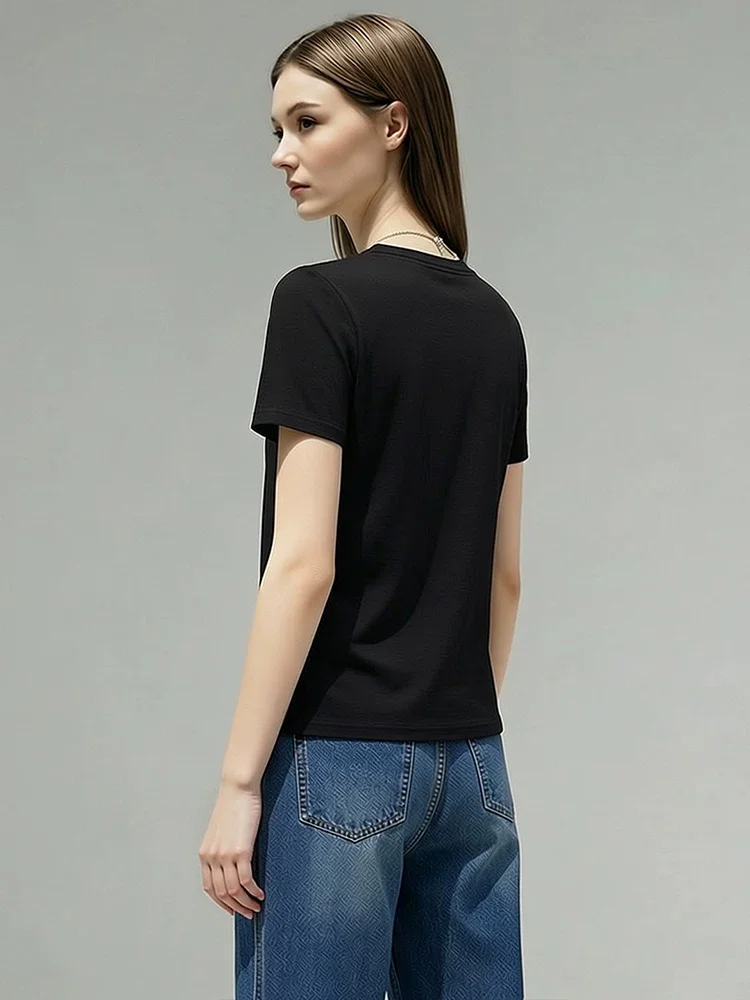 Amii ポンチニット シザーVネック 半袖Tシャツ