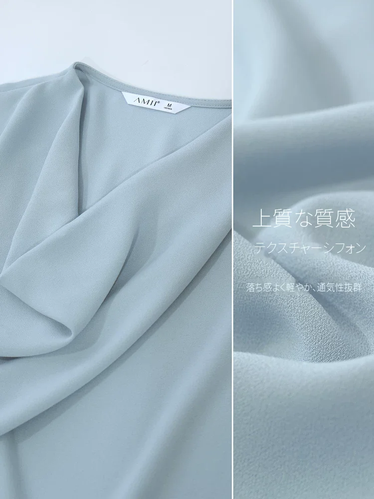 Amii ドレープネック 半袖 シフォンブラウス