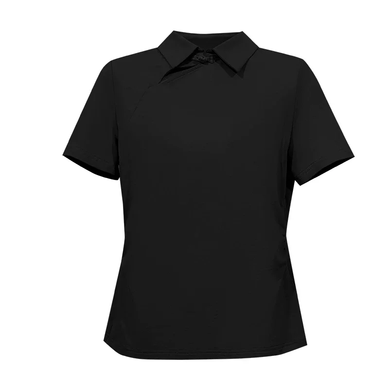 Amii 新中式 チャイナボタン 折り返し襟 Tシャツ