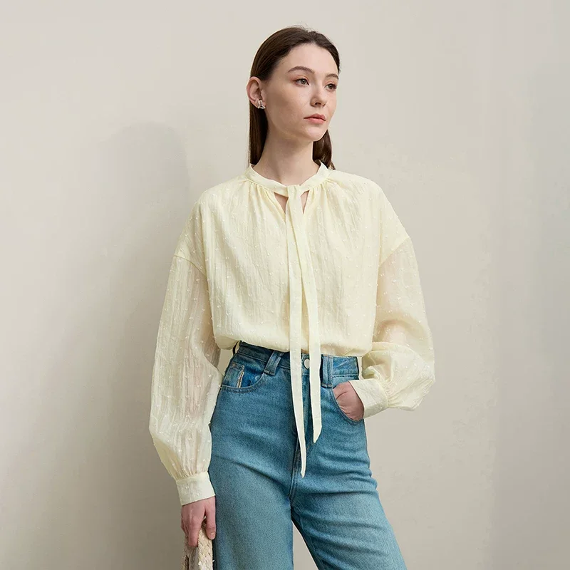 Amii ドット カットジャカード シフォンブラウス