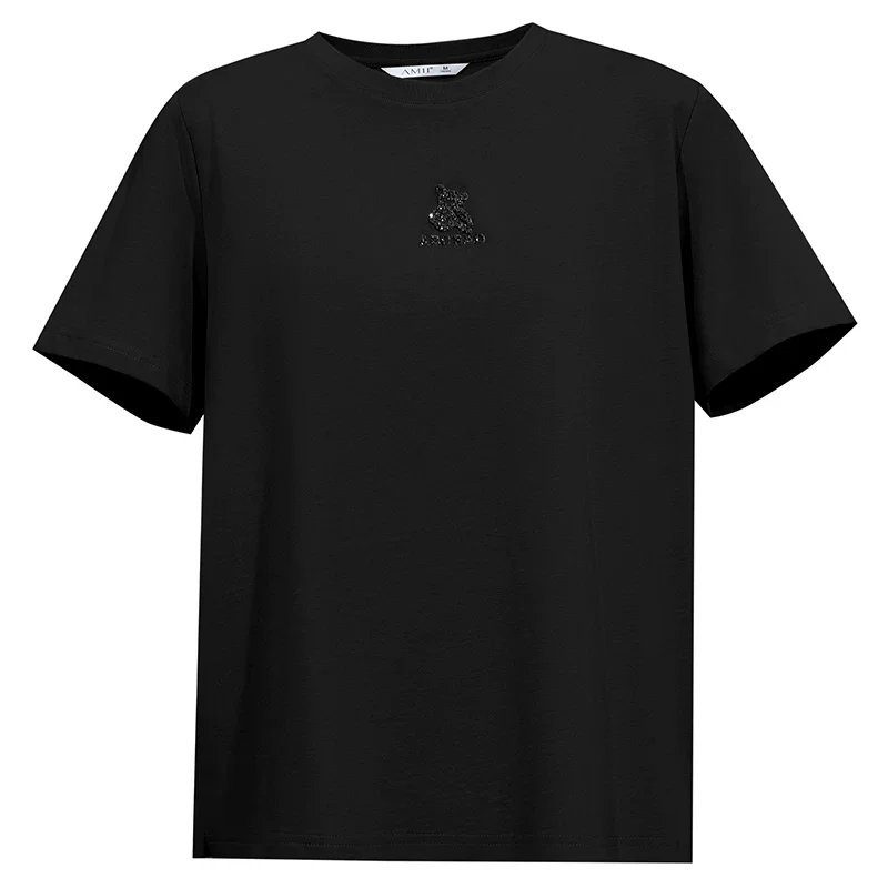 Amii コットン クマ ラインストーン 半袖Tシャツ