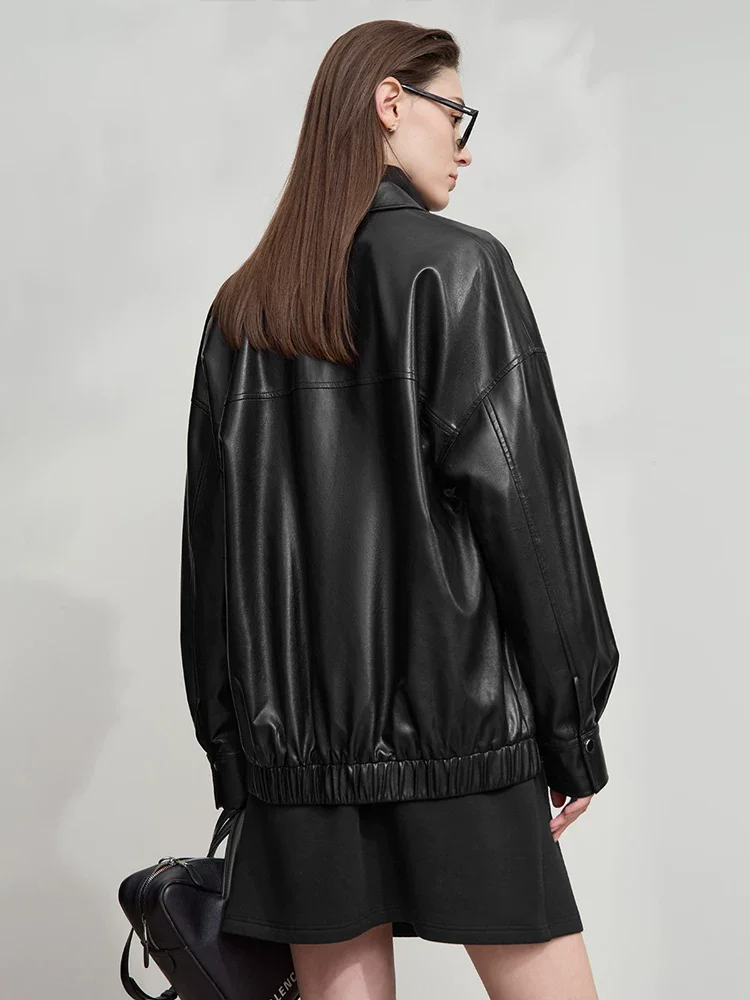 Amii PUレザー ジップ ドロップショルダー ジャケット