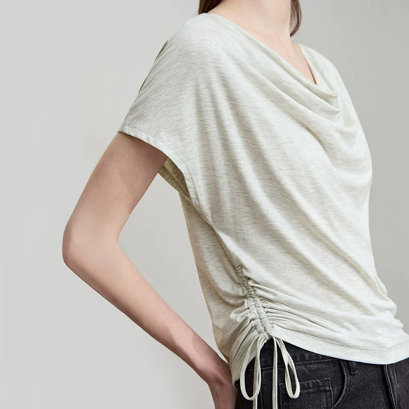 Amii モダール40番手 ドレープネック 半袖Tシャツ