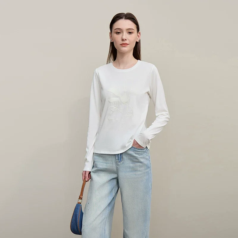 Amii 発泡プリント シルケットスラブ 長袖Tシャツ