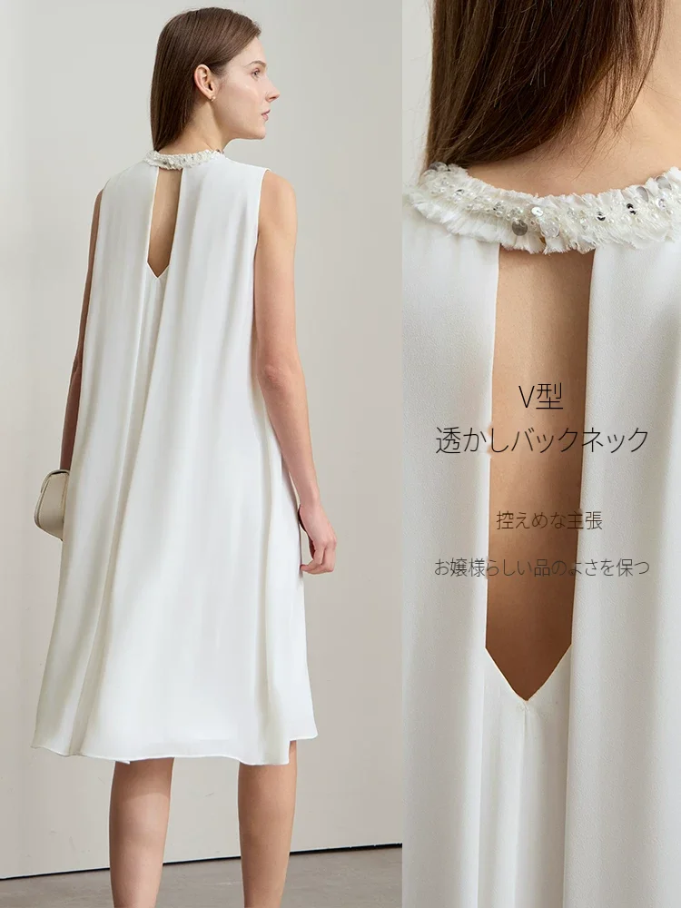 Amii スパンコールフリル シフォンAラインワンピース