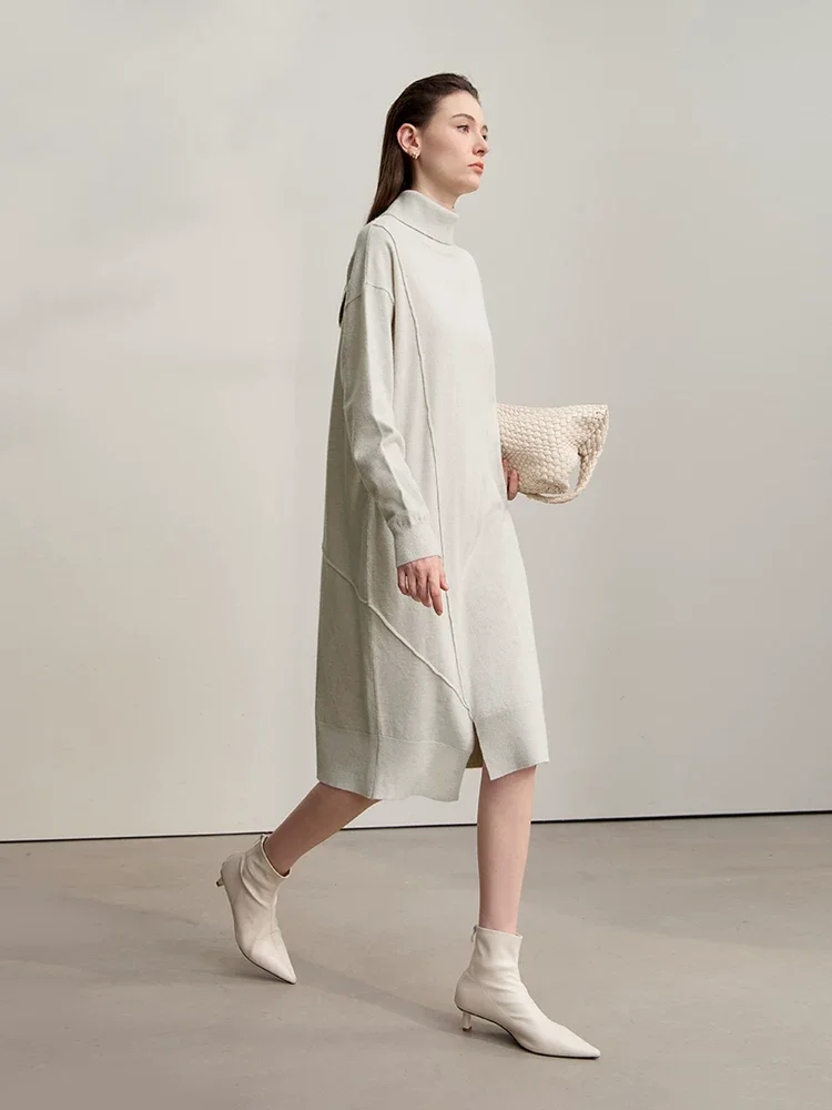 Amii ハイネック スリット ニット ワンピース