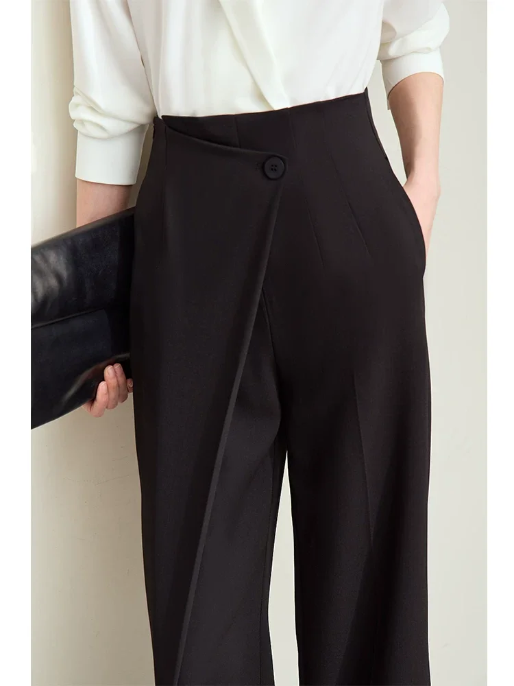 Amii アシンメトリー重ね布 ノーアイロン ワイドパンツ