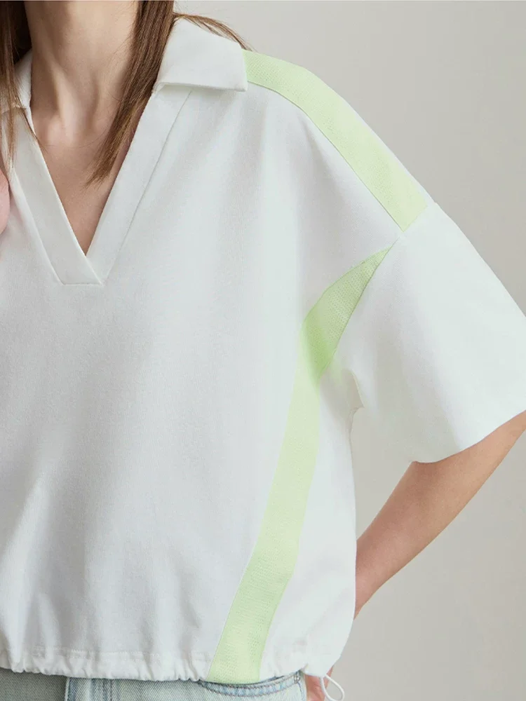 Amii 接触冷感 抗菌 衿付きVネック ショートTシャツ